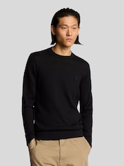 Lyle & Scott Black 100% Cotton Tonal Superfine Crew Neck Jumper - Image 1 of 5