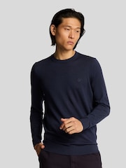 Lyle & Scott Blue 100% Cotton Tonal Superfine Crew Neck Jumper - Image 1 of 5