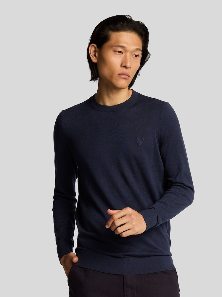 Lyle & Scott Blue 100% Cotton Tonal Superfine Crew Neck Jumper - Image 1 of 5