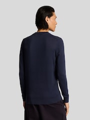 Lyle & Scott Blue 100% Cotton Tonal Superfine Crew Neck Jumper - Image 4 of 5