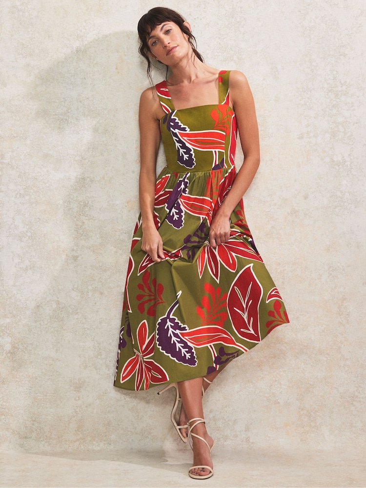 Ro&Zo Green Leaf Printed 100% Cotton Dress - Image 1 of 5