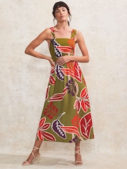Ro&Zo Green Leaf Printed 100% Cotton Dress - Image 2 of 5