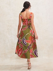 Ro&Zo Green Leaf Printed 100% Cotton Dress - Image 3 of 5