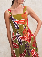 Ro&Zo Green Leaf Printed 100% Cotton Dress - Image 4 of 5