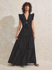 Ro&Zo Black 100% Cotton Poplin Tiered Dress - Image 1 of 3