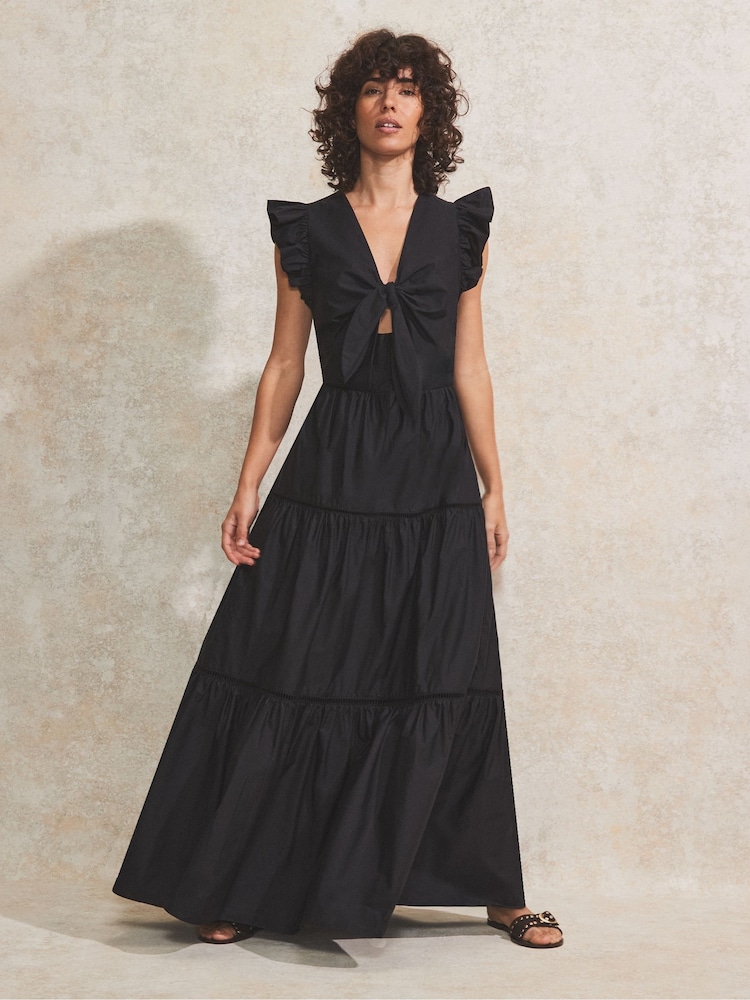 Ro&Zo Black 100% Cotton Poplin Tiered Dress - Image 1 of 3