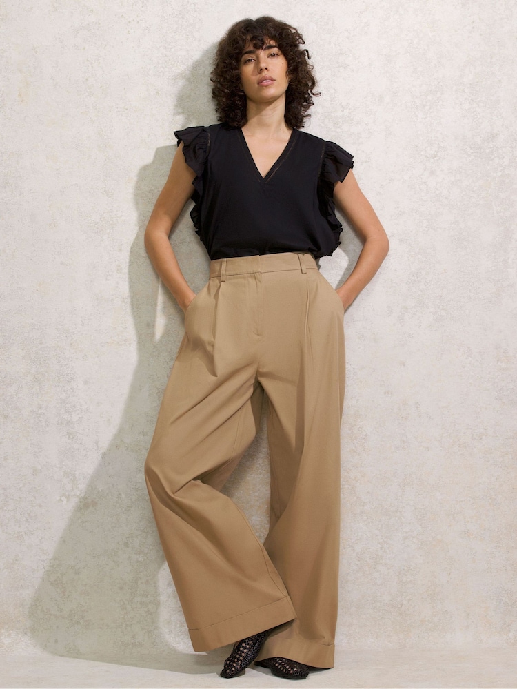 Ro&Zo Brown 100% Cotton Turn Up Hem Chinos - Image 1 of 4