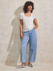 Ro&Zo White 100% Cotton Empire Seam Lace Trim Top - Image 3 of 4
