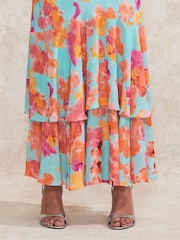 Ro&Zo Blue Blurred Floral Frill Sleeve Dress - Image 5 of 5