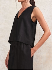 Ro&Zo Black V-Neck Linen Shell Top - Image 3 of 4