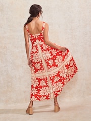 Ro&Zo Red Raya Placement Square Neck Cotton Dress - Image 5 of 5