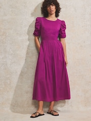 Ro&Zo Purple 100% Cotton Puff Sleeve Midi Dress - Image 1 of 6