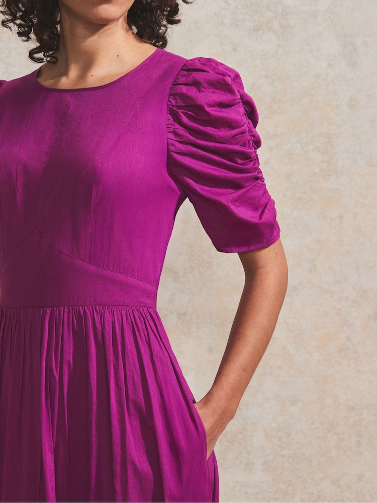 Ro&Zo Purple 100% Cotton Puff Sleeve Midi Dress - Image 2 of 6