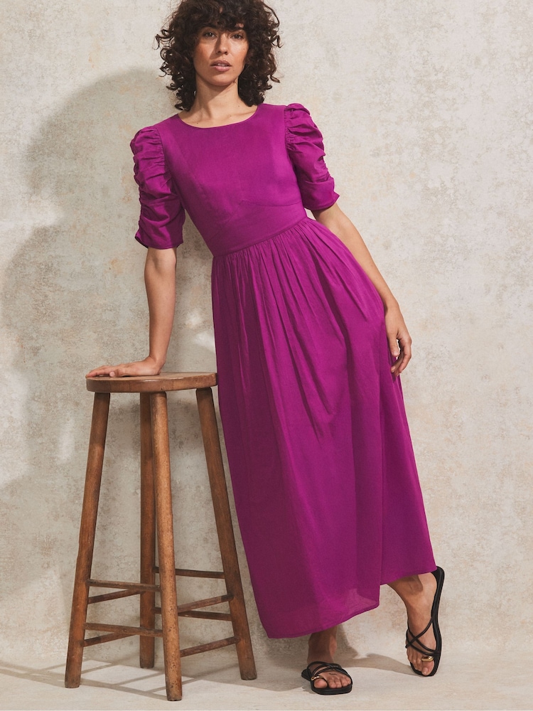 Ro&Zo Purple 100% Cotton Puff Sleeve Midi Dress - Image 3 of 6
