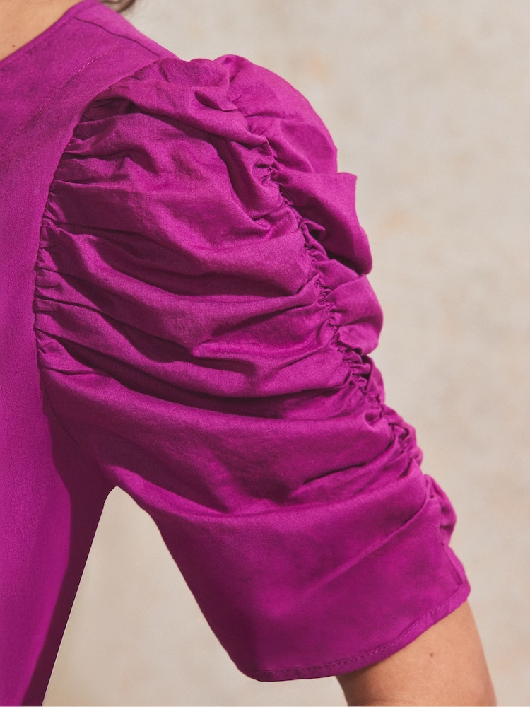 Ro&Zo Purple 100% Cotton Puff Sleeve Midi Dress - Image 4 of 6