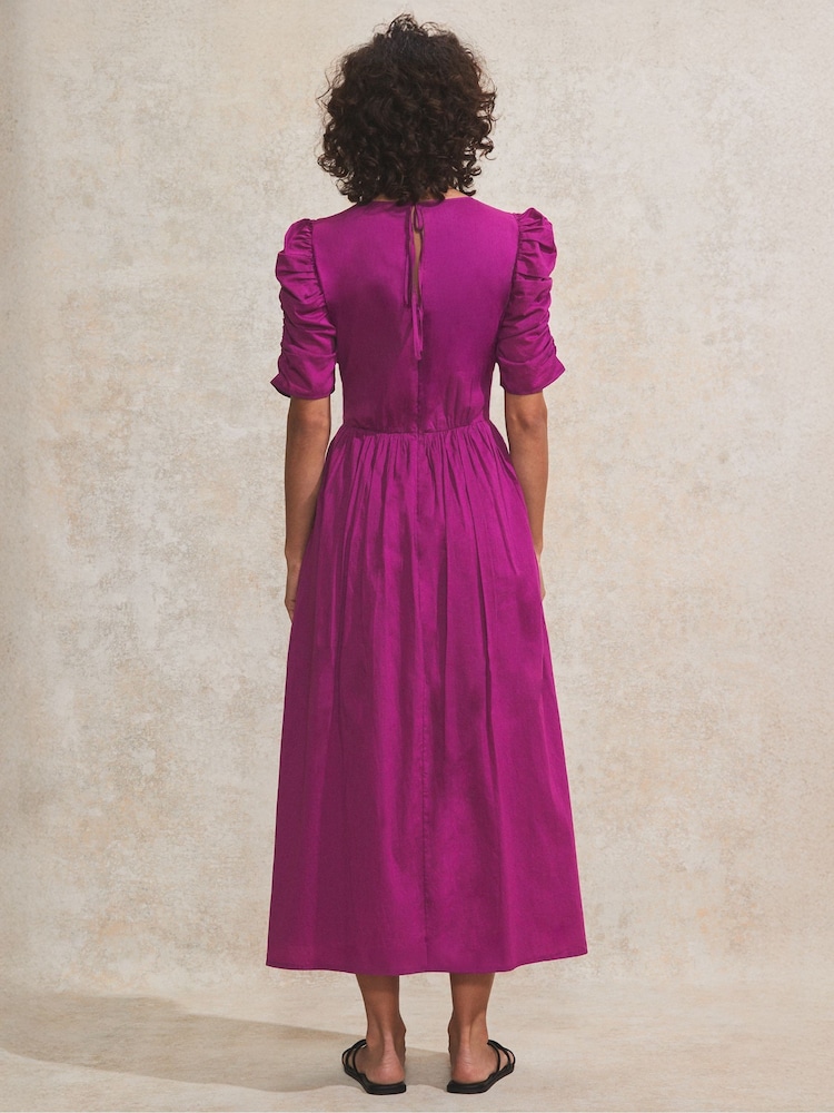 Ro&Zo Purple 100% Cotton Puff Sleeve Midi Dress - Image 5 of 6