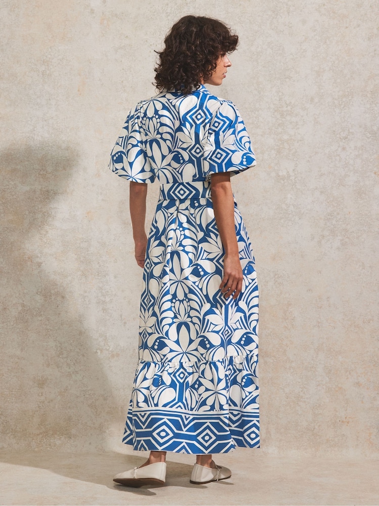 Ro&Zo Blue Tile Printed 100% Cotton Shirt Dress - Image 4 of 4 Ro&Zo Blue Tile Printed 100% Cotton Shirt Dress - Image 4 of 4