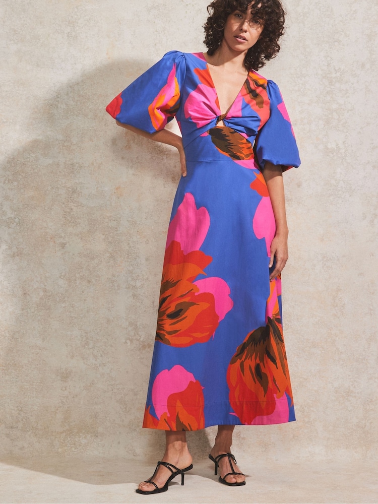 Ro&Zo Blue 100% Cotton Floral Poplin Dress - Image 1 of 4