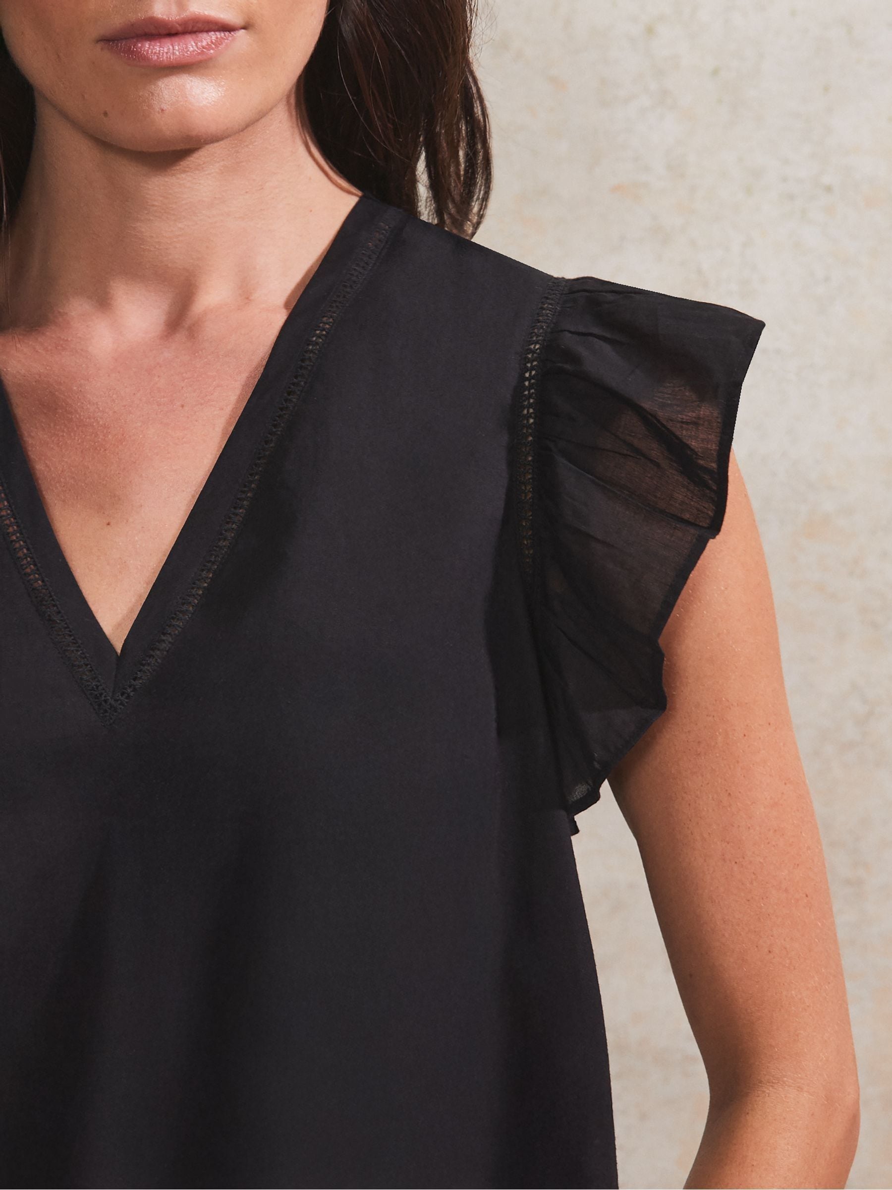 Buy Ro&Zo Black 100% Cotton Frill Sleeve Top from Next France