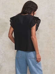 Ro&Zo Black 100% Cotton Frill Sleeve Top - Image 4 of 4