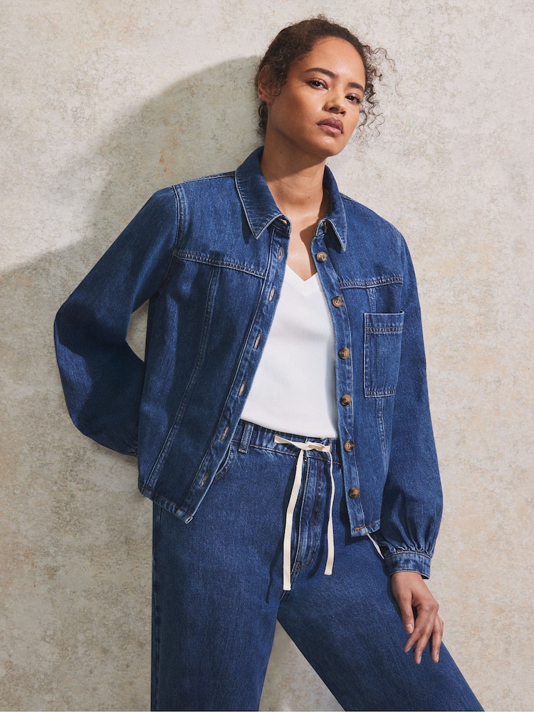 Ro&Zo Blue 100% Cotton Denim Shacket - Image 1 of 5