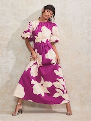 Ro&Zo Purple Seraphina Floral Puff Sleeve Dress - Image 1 of 4