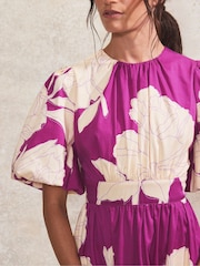 Ro&Zo Purple Seraphina Floral Puff Sleeve Dress - Image 2 of 4