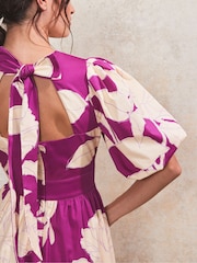 Ro&Zo Purple Seraphina Floral Puff Sleeve Dress - Image 3 of 4