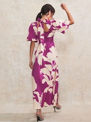 Ro&Zo Purple Seraphina Floral Puff Sleeve Dress - Image 4 of 4