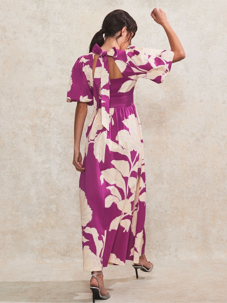 Ro&Zo Purple Seraphina Floral Puff Sleeve Dress - Image 4 of 4