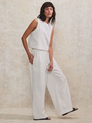 Ro&Zo White Stripe Linen Blend Shell Top - Image 2 of 4