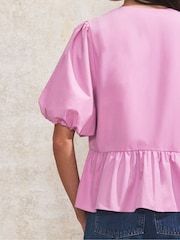 Ro&Zo Pink 100% Cotton Tie Front Top - Image 4 of 4