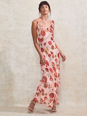 Ro&Zo Pink Poppy Printed Frill Neck Dress - Image 2 of 4