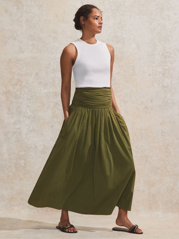 Ro&Zo Green 100% Cotton Ruched Waist Maxi Skirt - Image 2 of 4