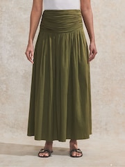 Ro&Zo Green 100% Cotton Ruched Waist Maxi Skirt - Image 3 of 4