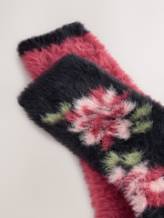 Black/Pink Floral Superhairy Cosy Socks 2 Pack - Image 9 of 10