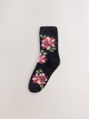 Black/Pink Floral Superhairy Cosy Socks 2 Pack - Image 10 of 10