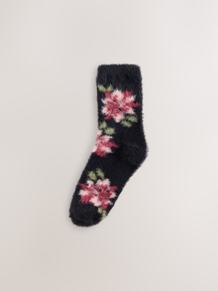 Black/Pink Floral Superhairy Cosy Socks 2 Pack - Image 10 of 10
