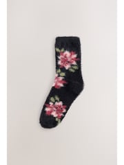 Black/Pink Floral Superhairy Cosy Socks 2 Pack - Image 1 of 10