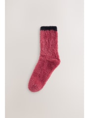 Black/Pink Floral Superhairy Cosy Socks 2 Pack - Image 3 of 10