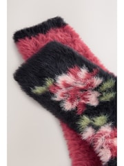 Black/Pink Floral Superhairy Cosy Socks 2 Pack - Image 4 of 10