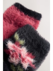 Black/Pink Floral Superhairy Cosy Socks 2 Pack - Image 5 of 10