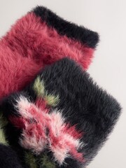 Black/Pink Floral Superhairy Cosy Socks 2 Pack - Image 6 of 10