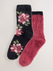 Black/Pink Floral Superhairy Cosy Socks 2 Pack - Image 8 of 10
