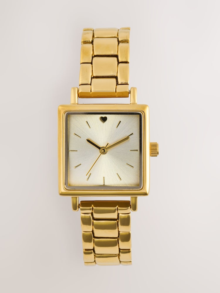 Gold Tone Square Dial Heart Watch - Image 1 of 3
