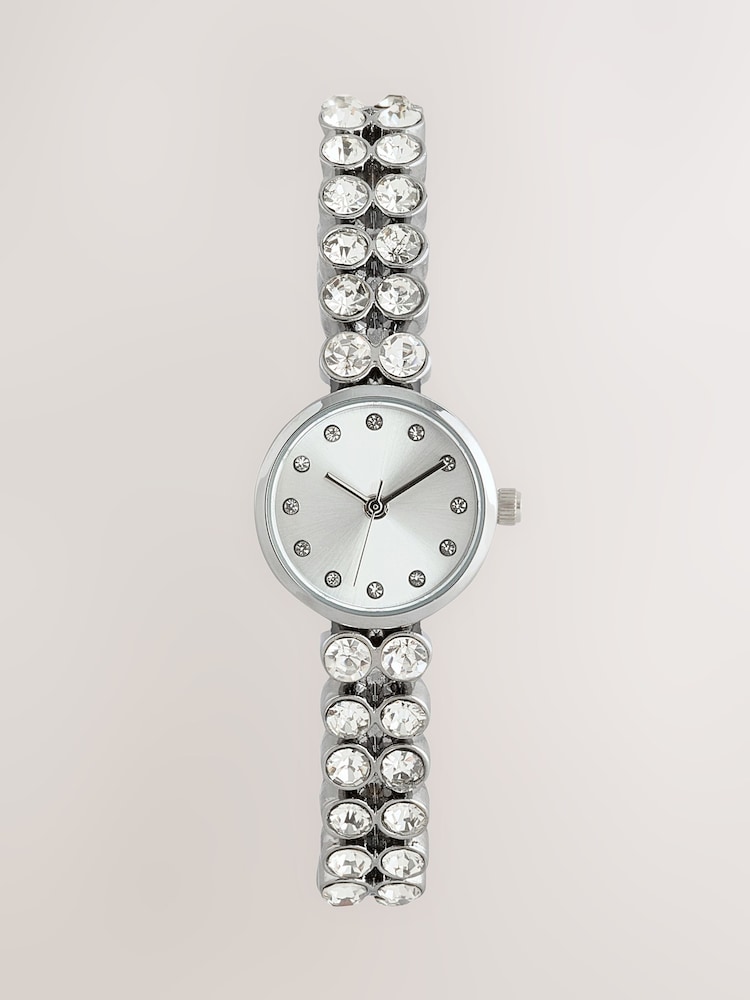 Silver Tone Round Dial Sparkle Strap Bracelet Watch - Image 1 of 3
