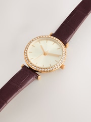 Chocolate Brown Croc Effect Strap Sparkle Dial Watch - Image 3 of 3