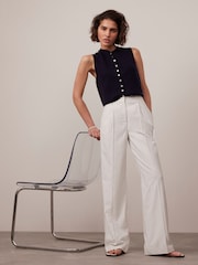 Mint Velvet White Pinstripe Tailored Trousers - Image 1 of 5