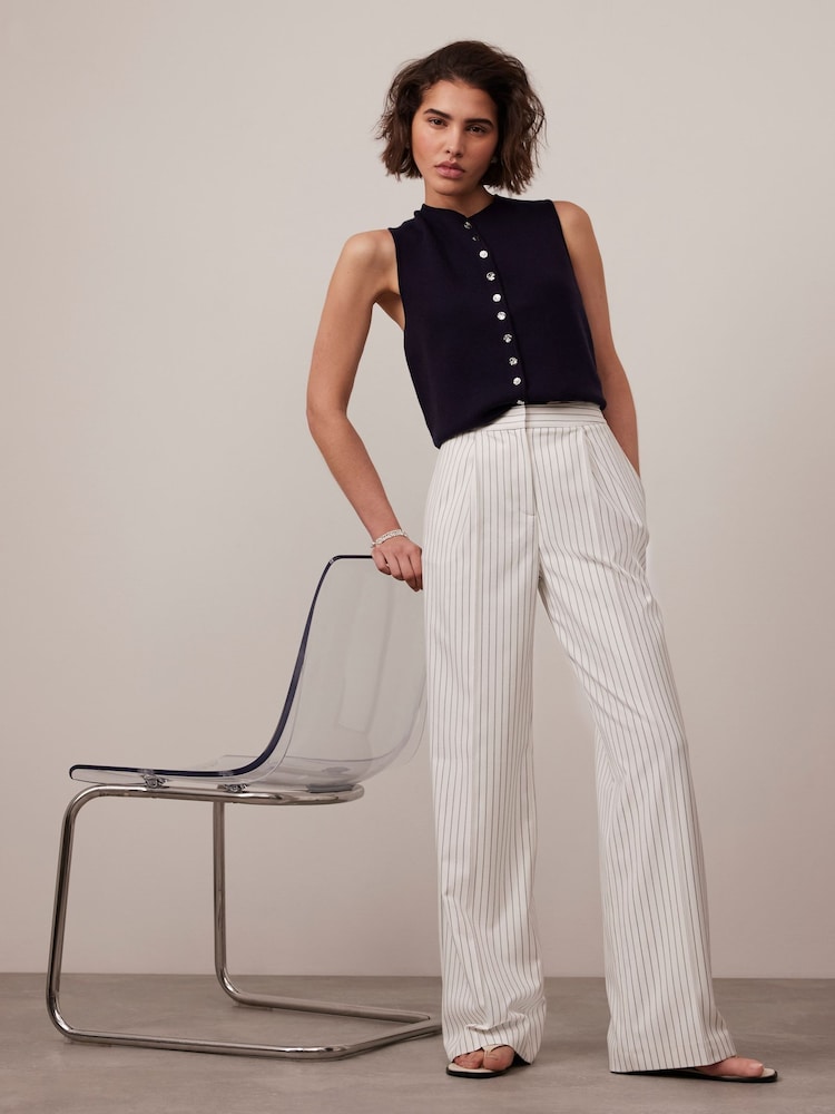 Mint Velvet White Pinstripe Tailored Trousers - Image 1 of 5