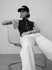 Mint Velvet White Pinstripe Tailored Trousers - Image 2 of 5